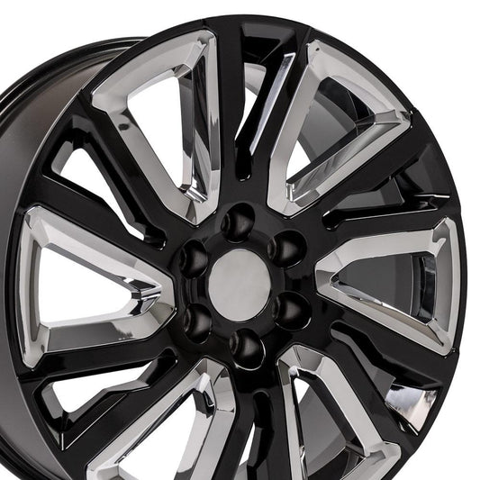 22" Replica Wheel CV39 Fits GMC Sierra 22x9 Black and Chrome Wheel