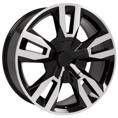 22" Replica Wheel CV40 Fits Chevrolet Tahoe 22x9 Black Mach'd Wheel