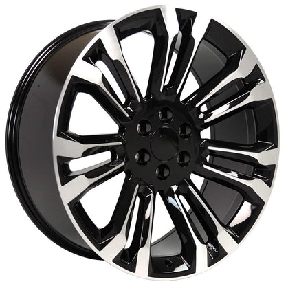 24" Replica Wheel CV43 Fits Chevrolet Silverado 1500 24x10 Black Machined Wheel