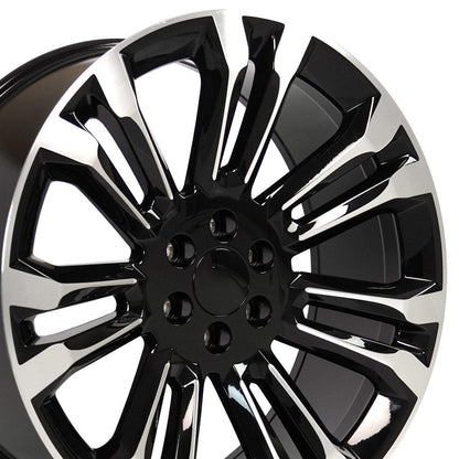 24" Replica Wheel CV43 Fits Chevrolet Silverado 1500 24x10 Black Machined Wheel