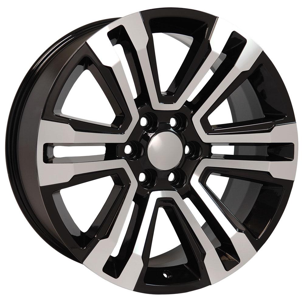 22" Replica Wheel CV44 Fits GMC Yukon 22x9 Black Mach'd Wheel