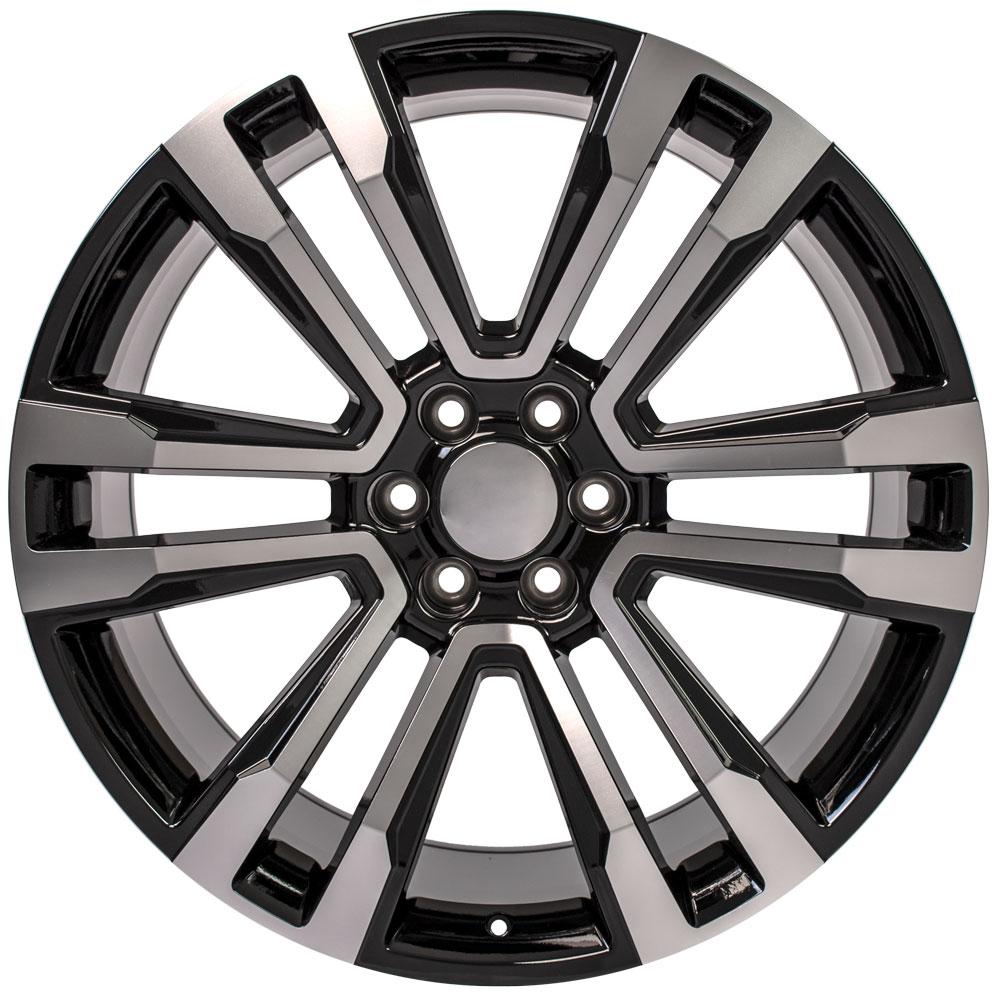 24" Replica Wheel CV44 Fits GMC Yukon 24x10 Black Mach'd Wheel