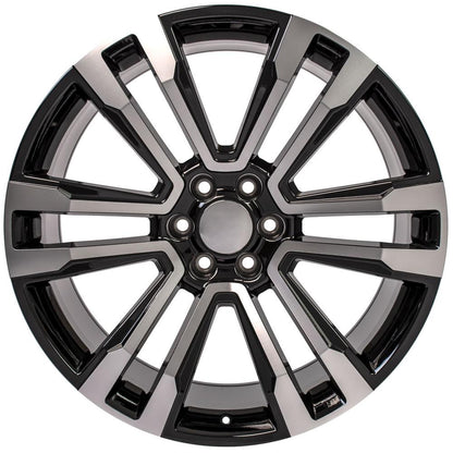 24" Replica Wheel CV44 Fits GMC Yukon 24x10 Black Mach'd Wheel