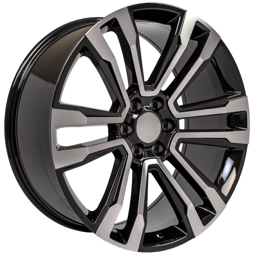 24" Replica Wheel CV44 Fits GMC Yukon 24x10 Black Mach'd Wheel