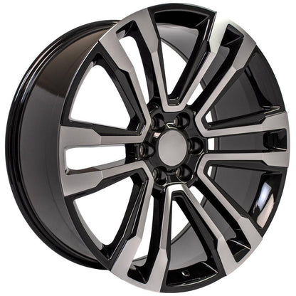 24" Replica Wheel CV44 Fits GMC Yukon 24x10 Black Mach'd Wheel