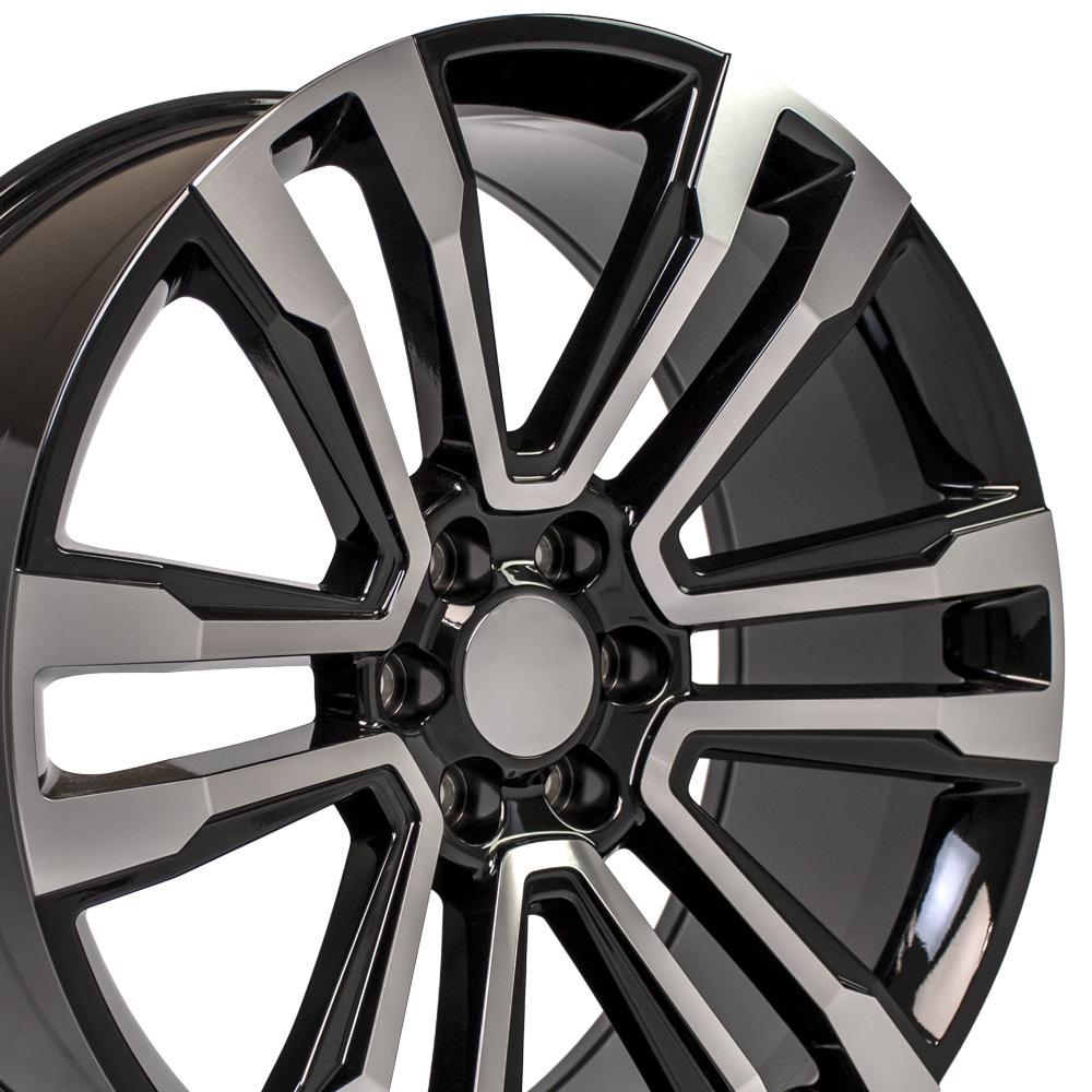 24" Replica Wheel CV44 Fits GMC Yukon 24x10 Black Mach'd Wheel