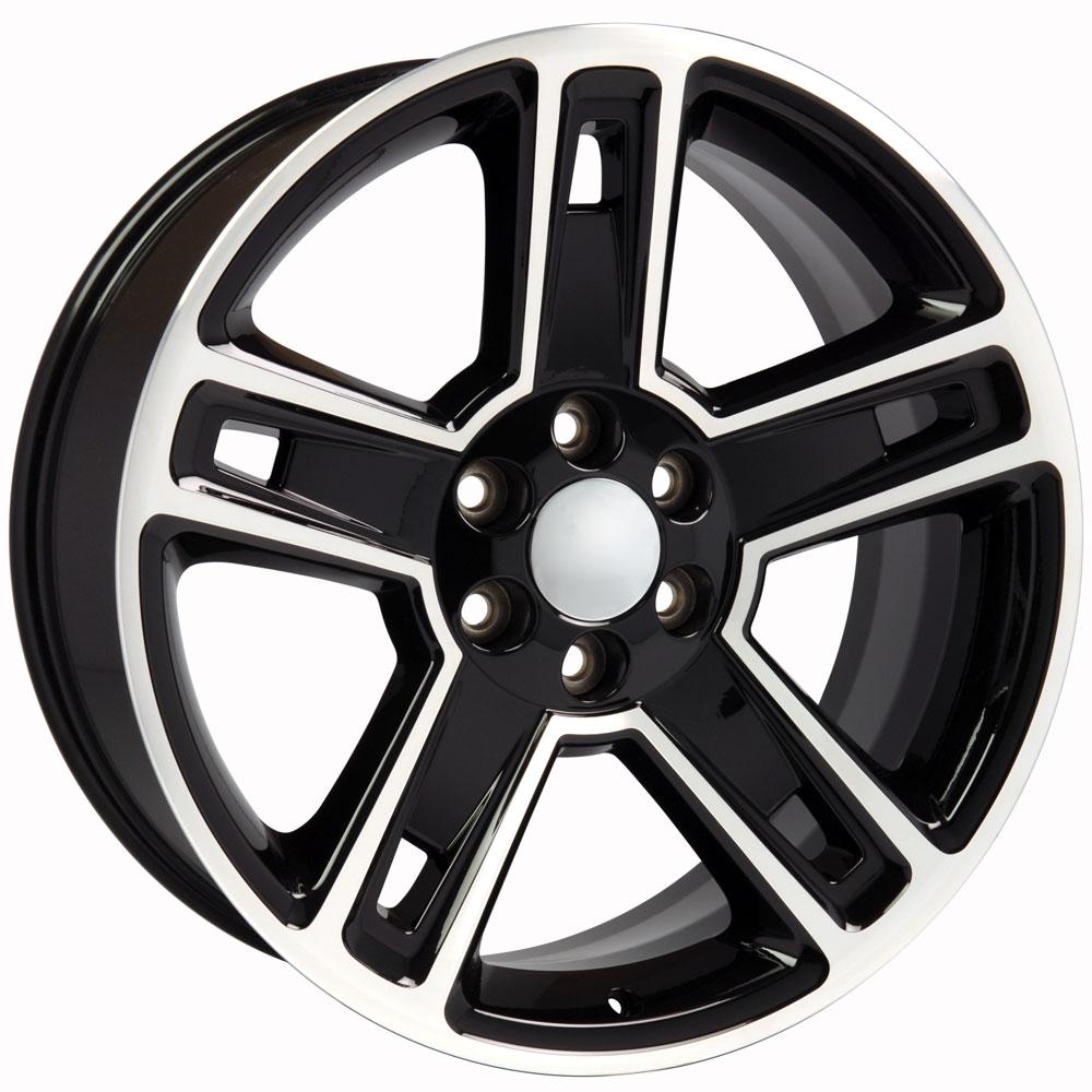 22" Replica Wheel CV74B Fits Chevrolet Silverado 22x9 Black Mach'd Wheel