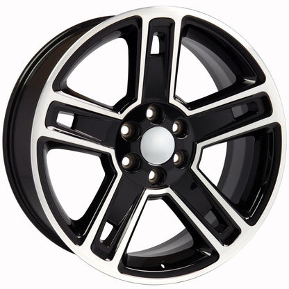 22" Replica Wheel CV74B Fits Chevrolet Silverado 22x9 Black Mach'd Wheel