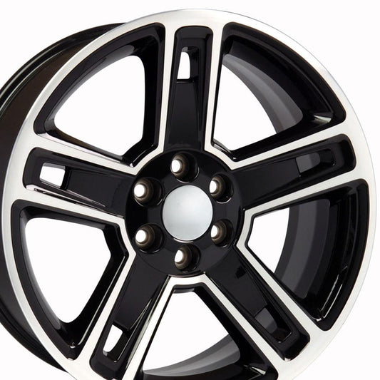 22" Replica Wheel CV74B Fits Chevrolet Silverado 22x9 Black Mach'd Wheel