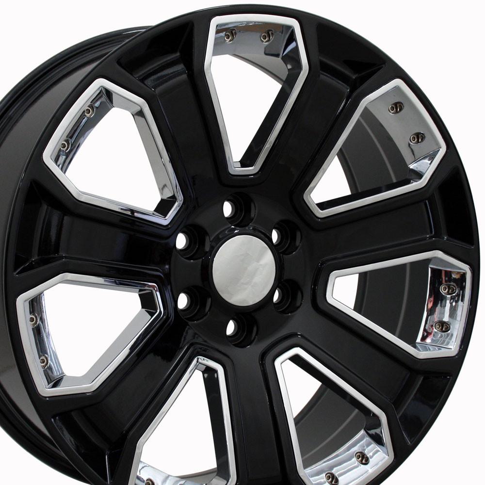 22" Replica Wheel CV93B Fits Chevy Silverado 22x9 Black with Chrome Wheel