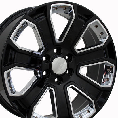 22" Replica Wheel CV93B Fits Chevy Silverado 22x9 Black with Chrome Wheel