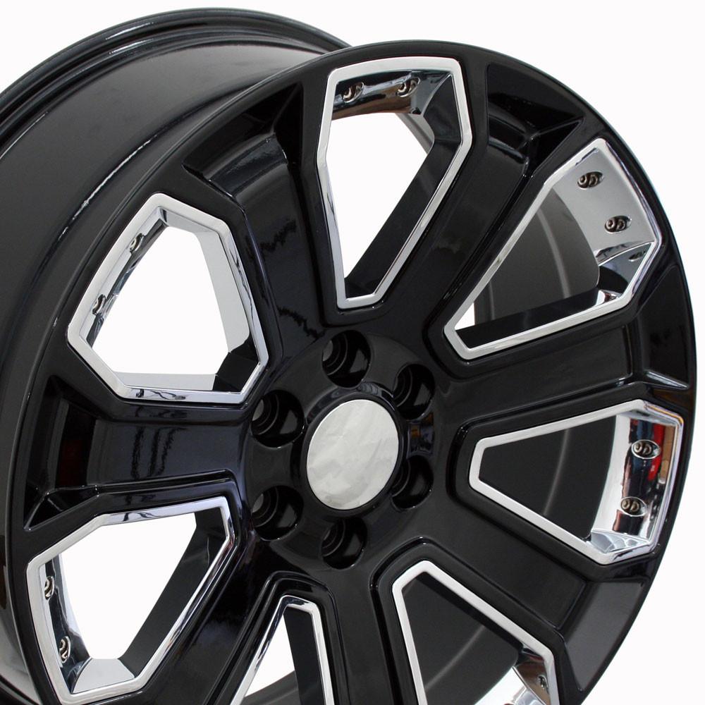 22" Replica Wheel CV93B Fits Chevy Silverado 22x9 Black with Chrome Wheel