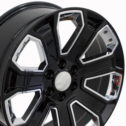 22" Replica Wheel CV93B Fits Chevy Silverado 22x9 Black with Chrome Wheel