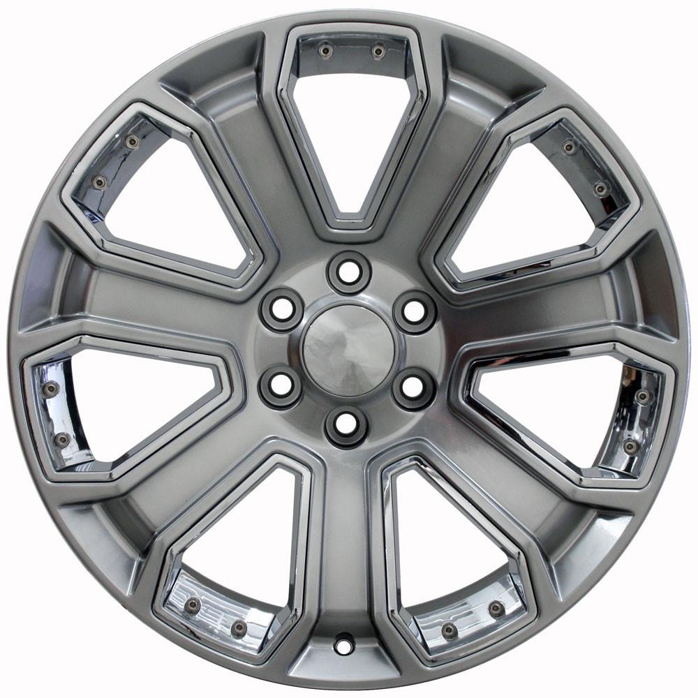 22" Replica Wheel CV93B Fits Chevy Silverado 22x9 Hyper Black with Chrome Insert Wheel