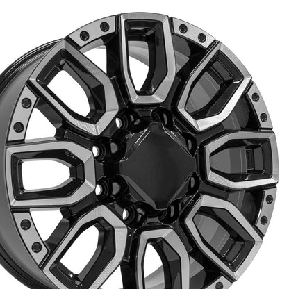 20" Replica Wheel CV97A Fits GMC Sierra 2500/3500 20x8.5 Black with Milled Edge Wheel