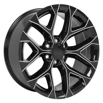 22" Replica Wheel CV98B Fits Chevy Silverado 22x9 Black with Milled Edge Wheel