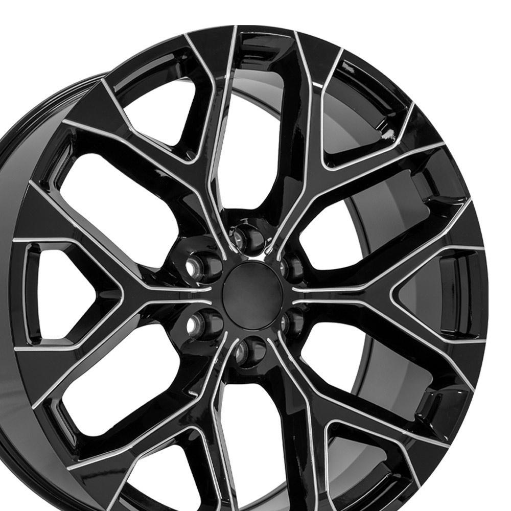 24" Replica Wheel CV98B Fits Chevy Silverado 24x10 Black with Milled Edge Wheel