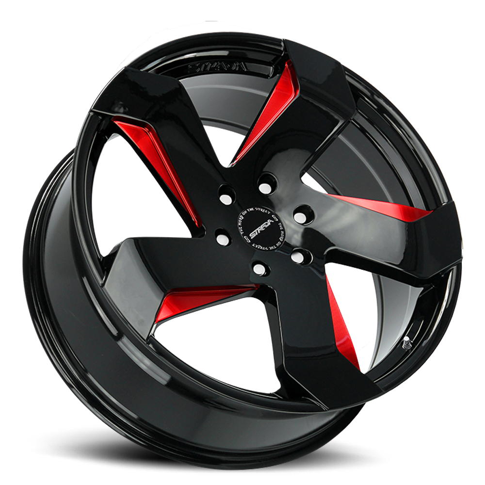 STRADA S65 COLTELLO 22X9 35MM 5X114.3 GLOSS BLACK CANDY RED MILLED | S65251435GBMLR