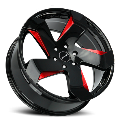 STRADA S65 COLTELLO 22X9 35MM 5X114.3 GLOSS BLACK CANDY RED MILLED | S65251435GBMLR