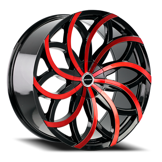 STRADA S61 HURACAN 20X8.5 15MM 5X115/5X120 GLOSS BLACK CANDY RED MACHINE | S61050115GBMR