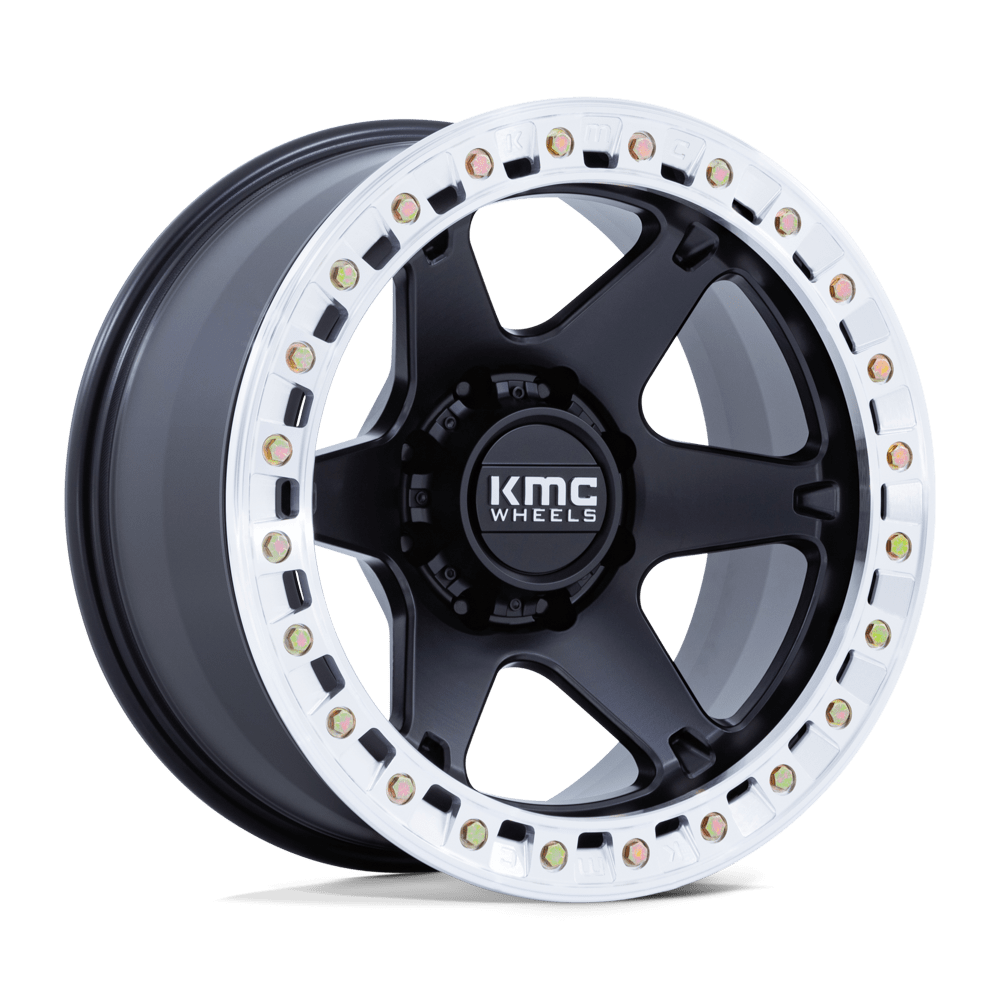 KMC KM238 VI BEADLOCK 20x10 -48 8x165.1 SATIN BLACK W/ MACHINED RING