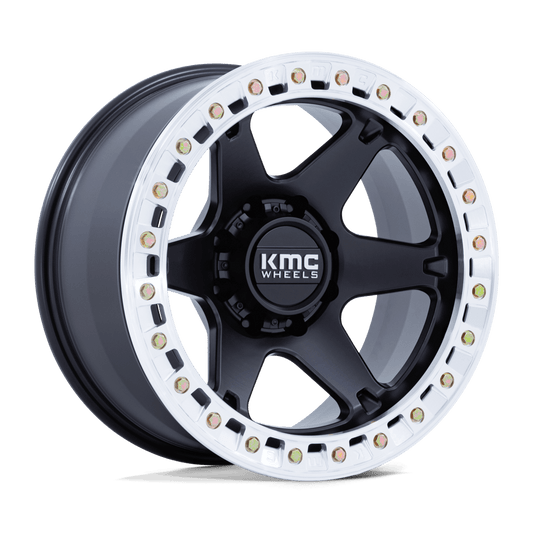 KMC KM238 VI BEADLOCK 20x10 -48 8x165.1 SATIN BLACK W/ MACHINED RING