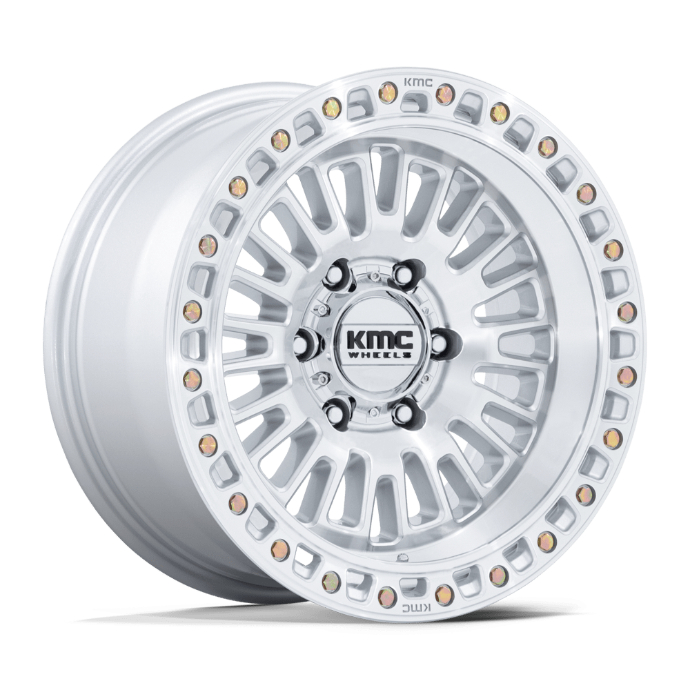 KMC KM554 AZTEC 17X8.5 25 6X114.3 GLOSS SILVER W/ MACHINED FACE