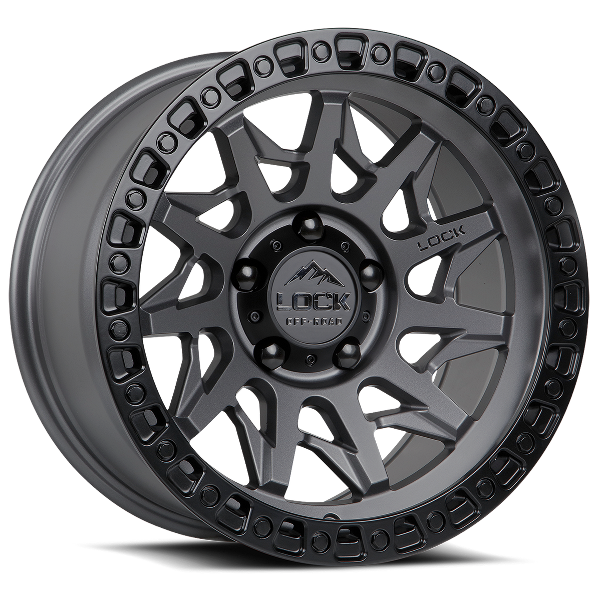 LOCK OFFROAD LUNATIC 18X9 1 6X139.7 MATTE GREY W MATTE BLACK RING