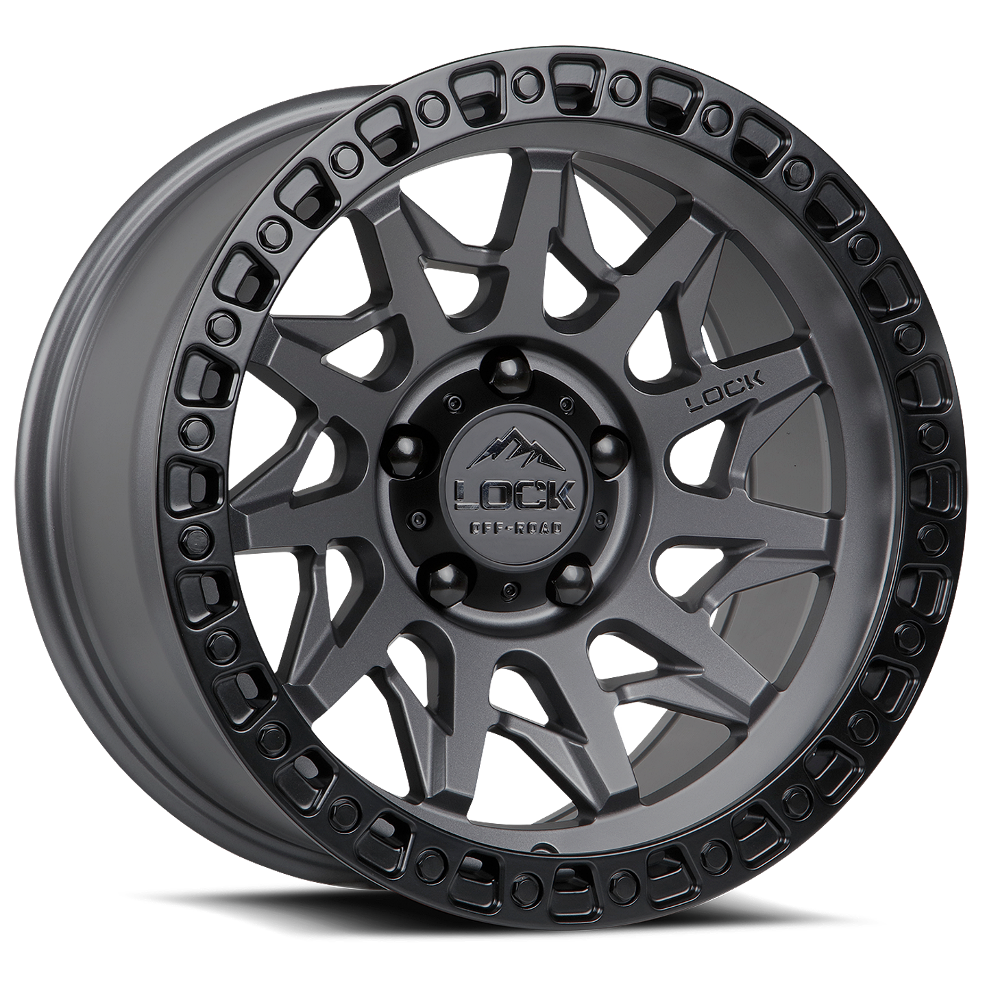 LOCK OFFROAD LUNATIC 17X9 1 6X135 MATTE GREY W MATTE BLACK RING