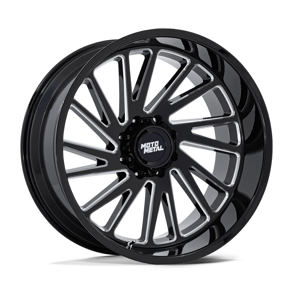 SET OF 4 WHEEL & TIRE PACKAGE - MOTO METAL MO811 COMBAT 20X10 -18 6X139.7 GLOSS BLACK MILLED | AMP PRO AT 33X12.50R20