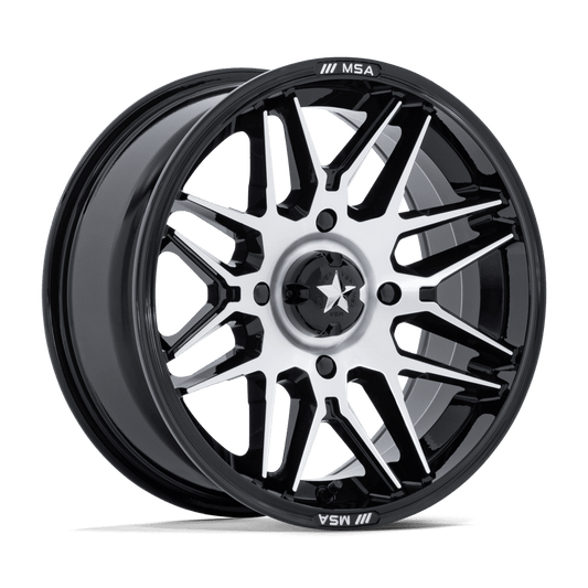 MSA OFFROAD WHEELS M52 RADAR UTV 16X7 10 4X156 GLOSS BLACK W/ MACHINED FACE