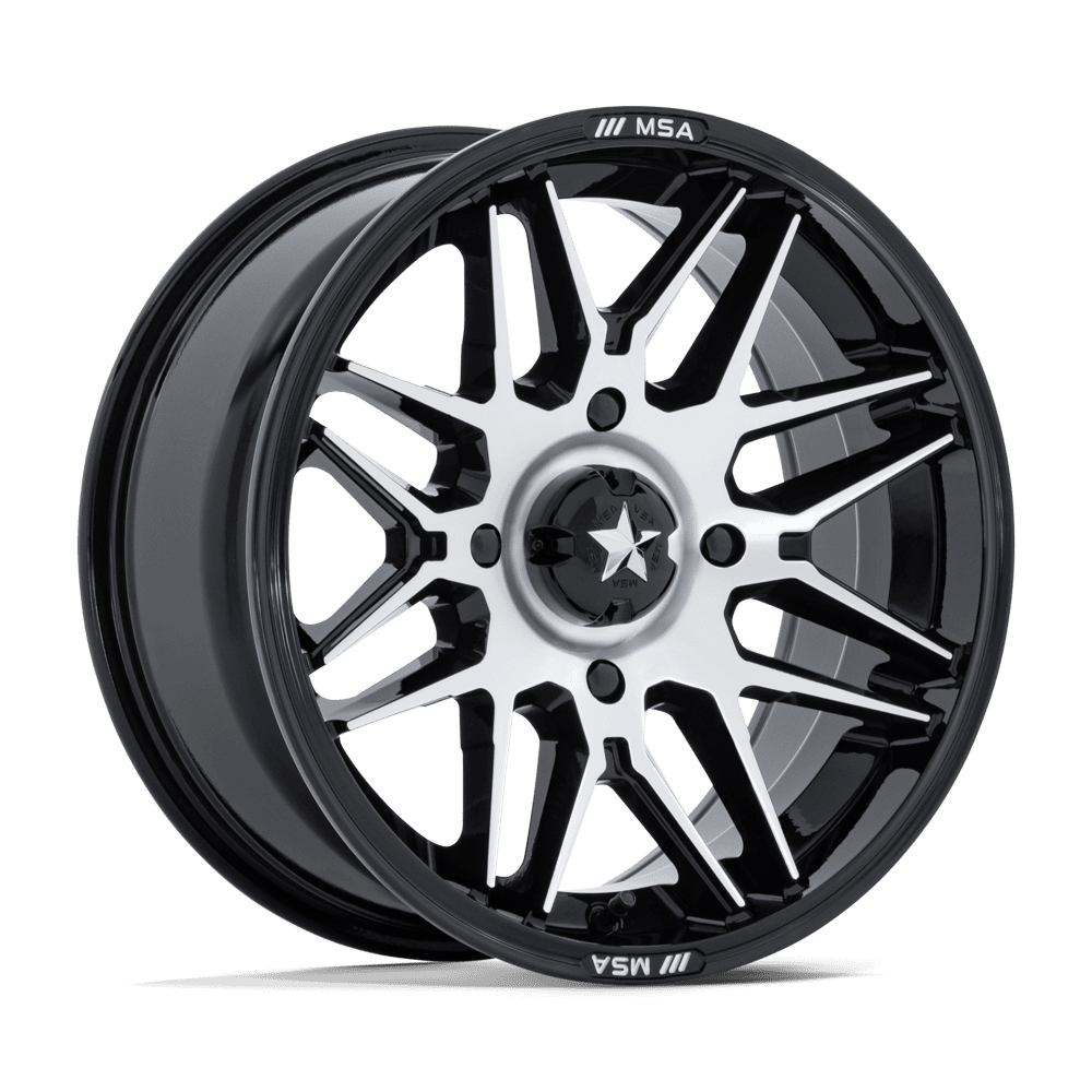 MSA OFFROAD WHEELS M52 RADAR UTV 16X7 10 4X110 GLOSS BLACK W/ MACHINED FACE