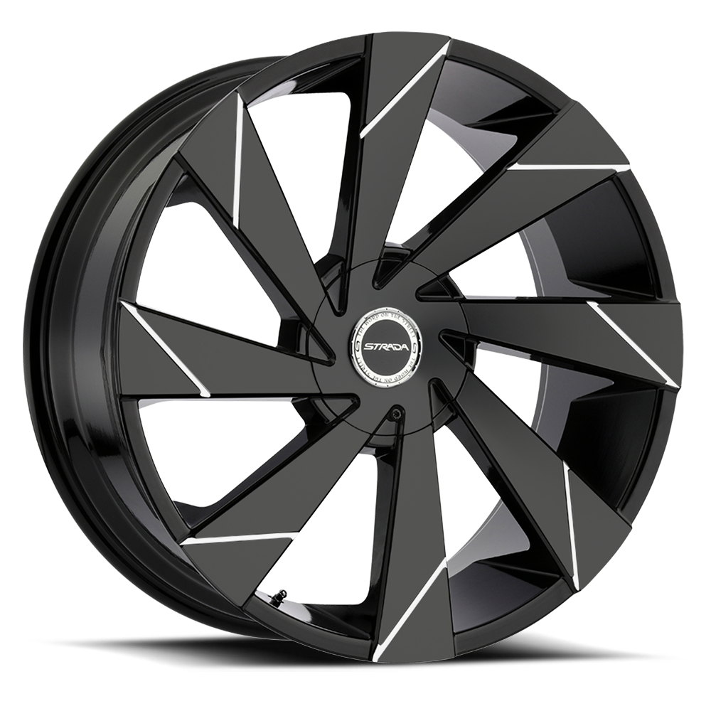 STRADA S62 MOTO 22X9 15MM 5X115/5X120 GLOSS BLACK MILLED LINE | S62250115GBL
