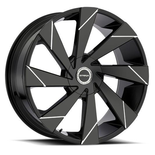 STRADA S62 MOTO 22X9 15MM 5X115/5X120 GLOSS BLACK MILLED LINE | S62250115GBL