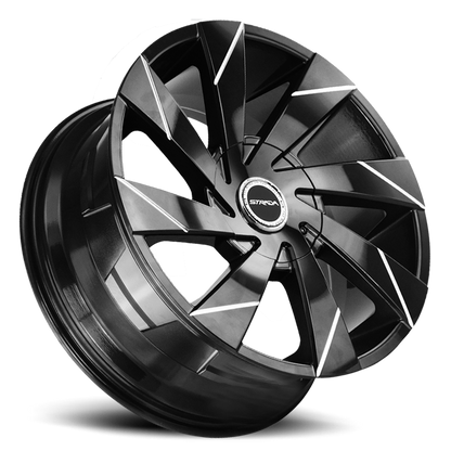 STRADA S62 MOTO 22X9 15MM 5X115/5X120 GLOSS BLACK MILLED LINE | S62250115GBL