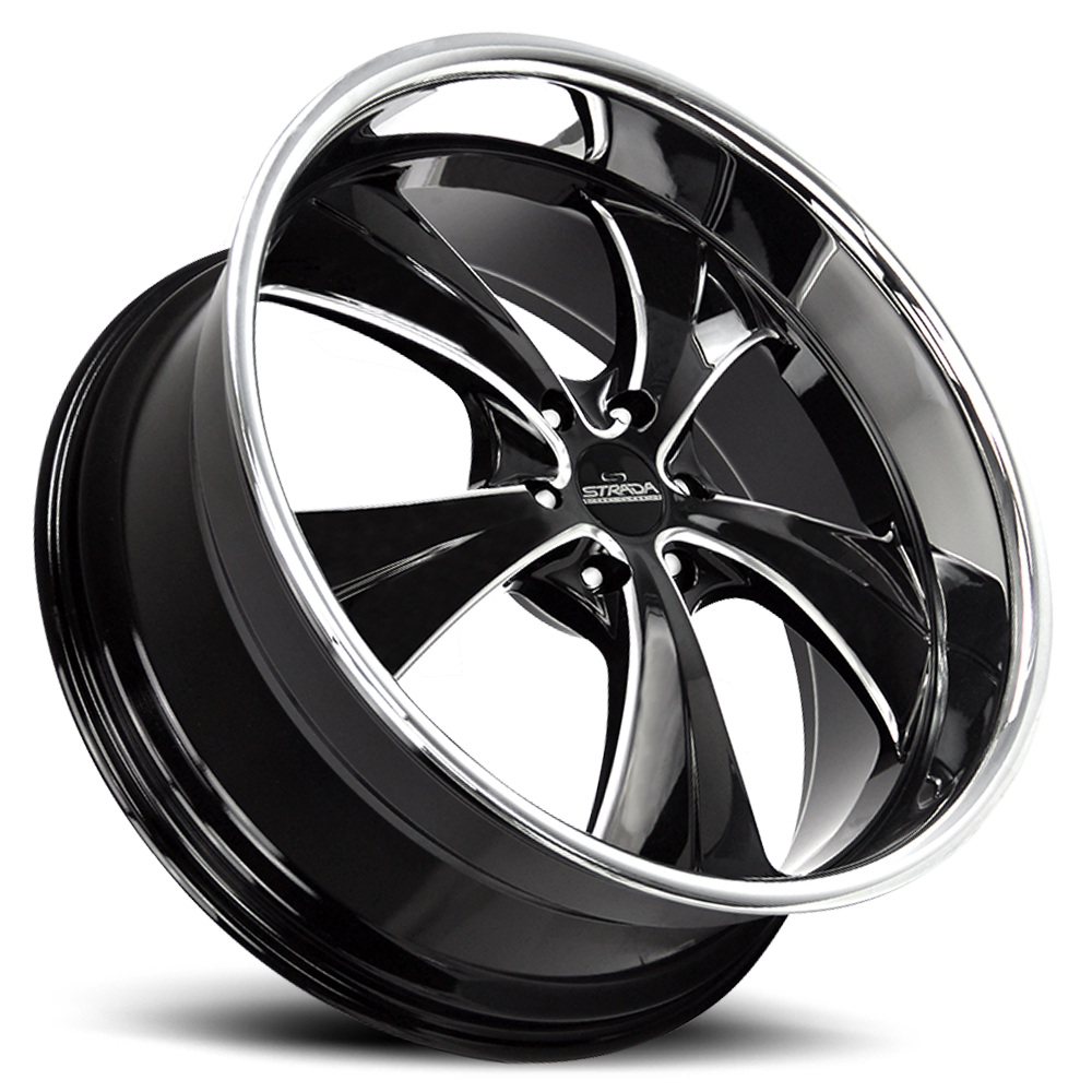 STRADA STREET CLASSICS C02 OLD SKOOL 24X10 15MM 5X115 GLOSS BLACK MILLED SS LIP | C02451515GBMLSS