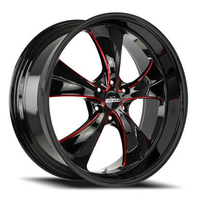 STRADA STREET CLASSICS C02 OLD SKOOL 24X10 24MM 6X139.7 GLOSS BLACK CANDY RED MILLED | C02463924GBMLR