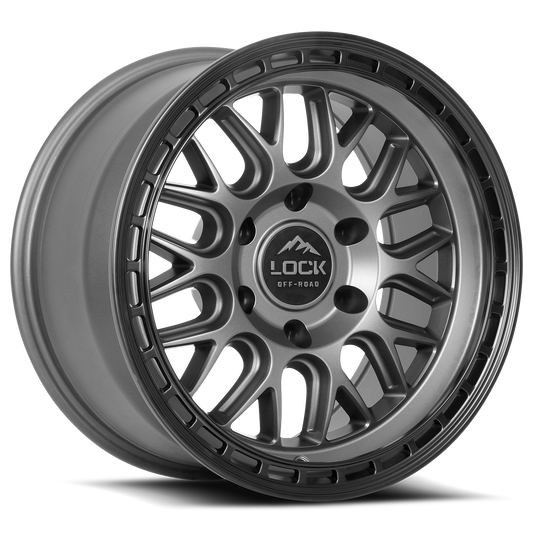 LOCK OFFROAD ONYX 17X9 1 6X139.7 MATTE GREY W MATTE BLACK RING