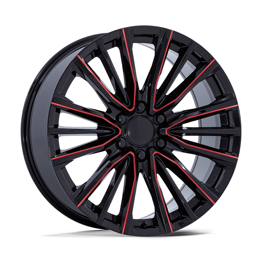 PERFORMANCE REPLICAS PR223 22x9 28 6x139.7 GLOSS BLACK MILLED RED