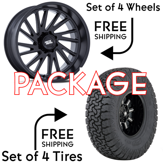 SET OF 4 WHEEL & TIRE PACKAGE - MOTO METAL MO811 COMBAT 20X10 -18 6X135 MATTE BLACK | AMP PRO AT 33X12.50R20