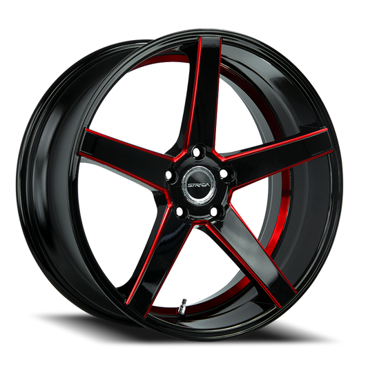 STRADA S35 PERFETTO 20X8.5 35MM 5X112 GLOSS BLACK CANDY RED MILLED | S35051235GBMLRS
