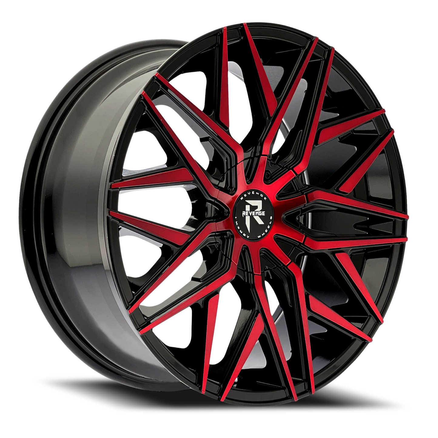 REVENGE LUXURY RL-104 18X8 35 5X108/5X114.3 BLACK RED FACE