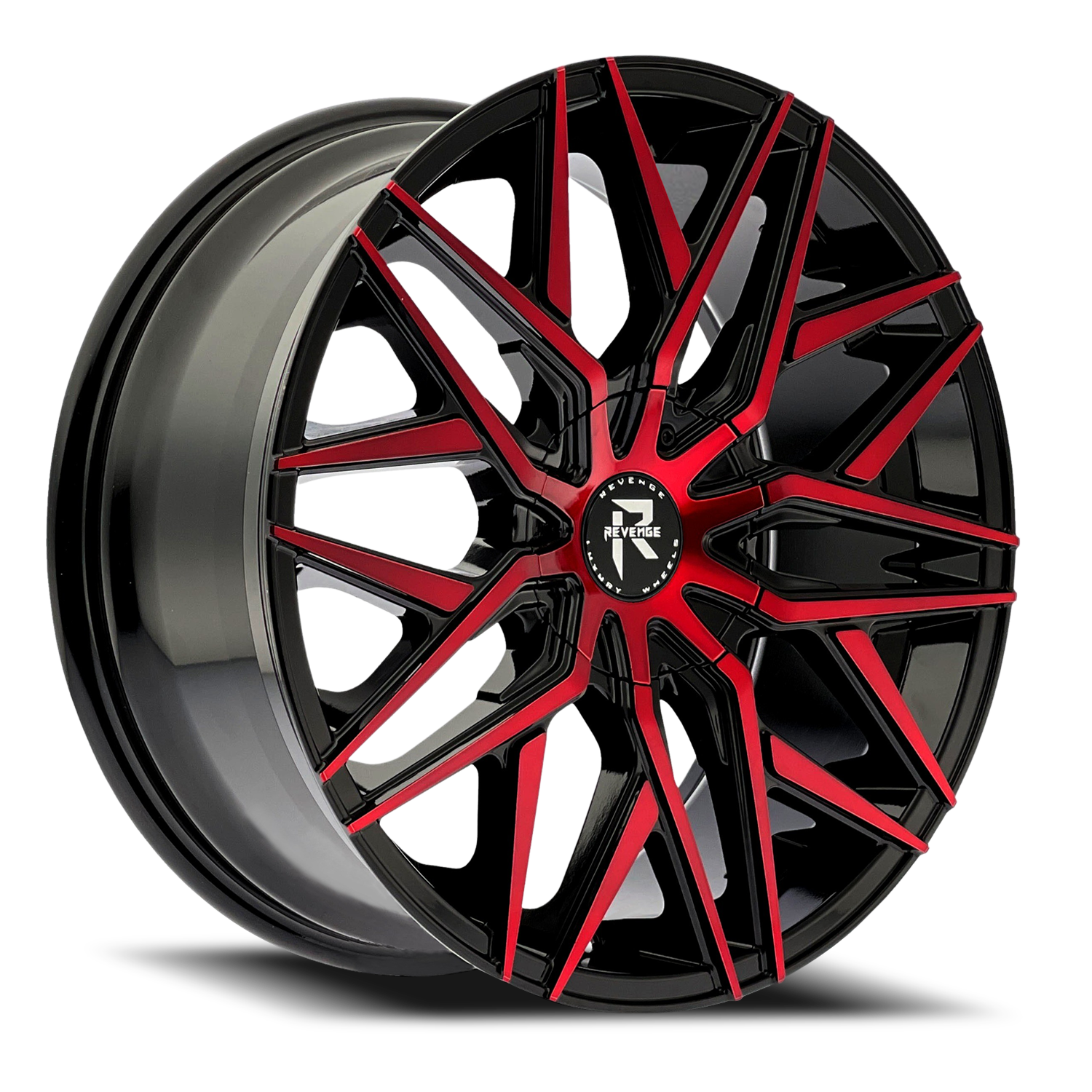 REVENGE LUXURY RL-104 18X8 35 5X108/5X114.3 BLACK RED FACE