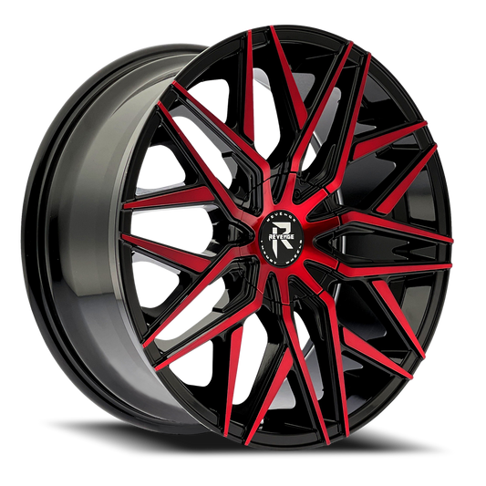 REVENGE LUXURY RL-104 18X8 35 5X108/5X114.3 BLACK RED FACE