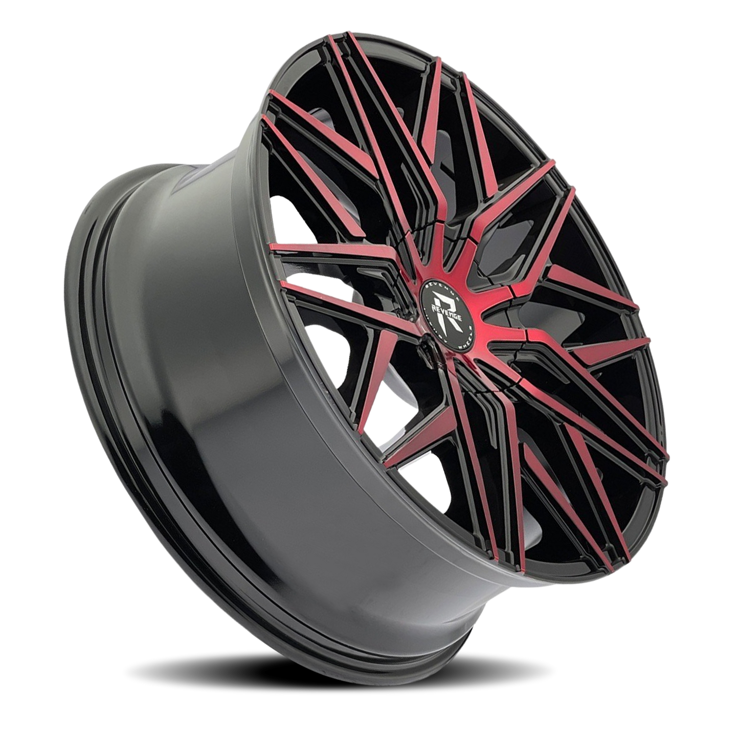 REVENGE LUXURY RL-104 18X8 35 5X108/5X114.3 BLACK RED FACE