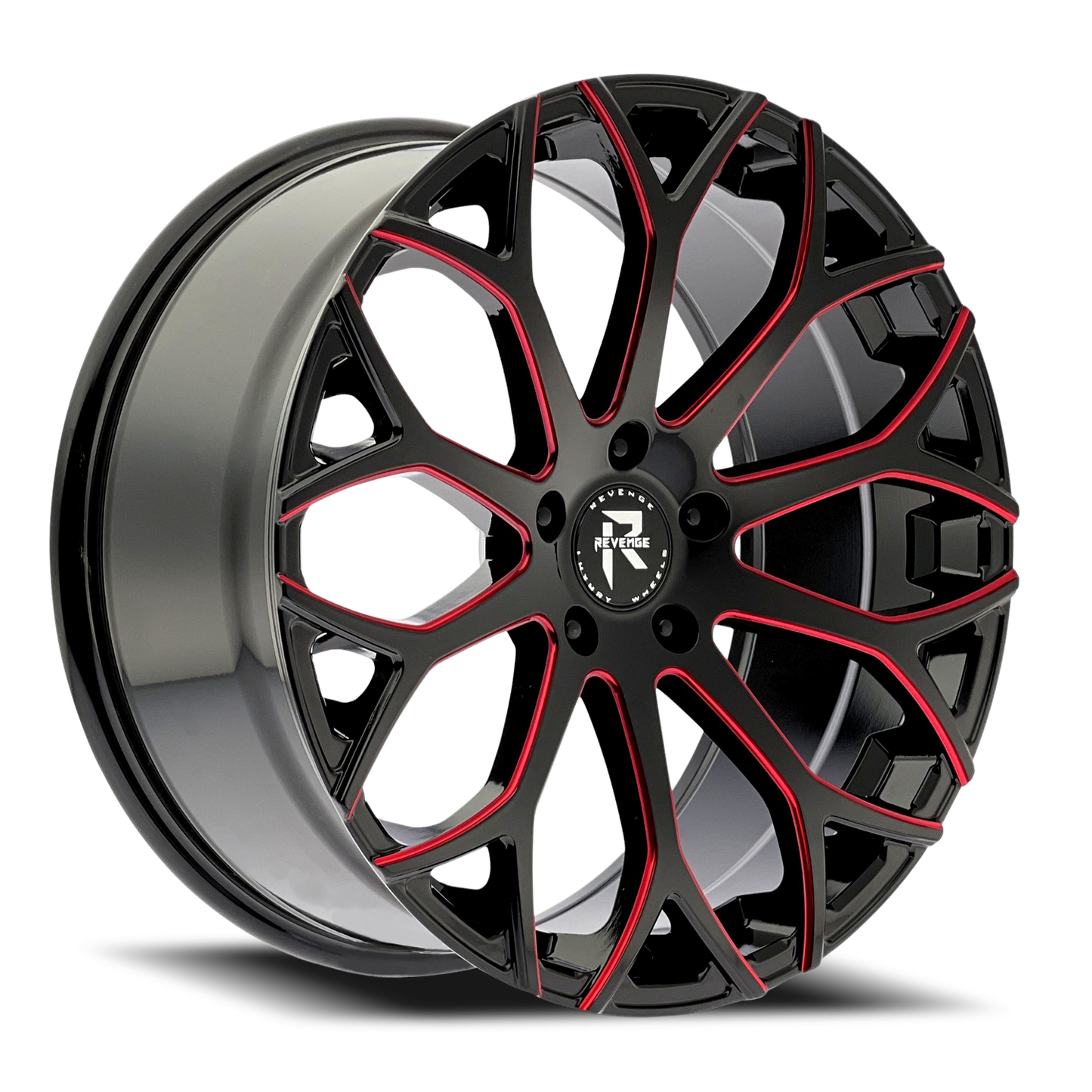 REVENGE LUXURY RL-105 22X9 35 5X114.3 BLACK RED MILLED