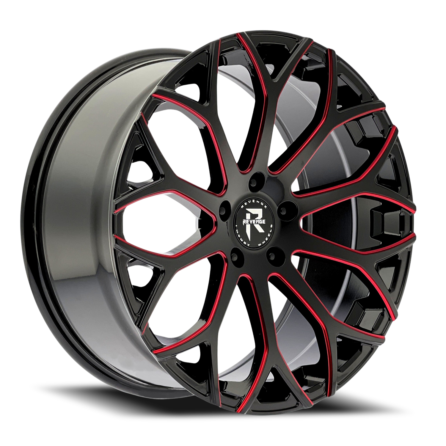 REVENGE LUXURY RL-105 22X9 35 5X114.3 BLACK RED MILLED