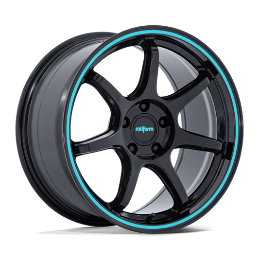 Rotiform RC208 BPU - 19x10.5 35mm 5x120 GLOSS BLACK W/ TEAL STRIPE Wheel | RC208BL19055235