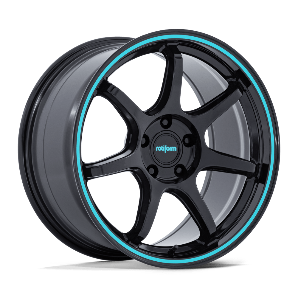 Rotiform RC208 BPU - 18x8.5 45mm 5x114.3 GLOSS BLACK W/ TEAL STRIPE Wheel | RC208BL18851245