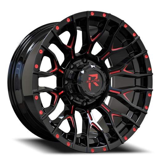 REVENGE OFFROAD RV201 22X12 -44 5X139.7/5X150 BLACK RED MILLED
